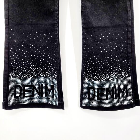 MH New Jeans Black Silver Rhinestone Embellished Flare Leg Jeans Women's Size 31 - Picture 3 of 7
